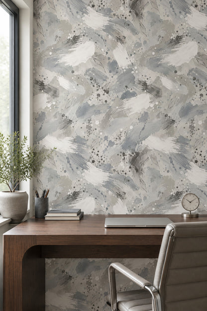 Gray Watercolor Brushstrokes Wallpaper Neutral Paint Splatter