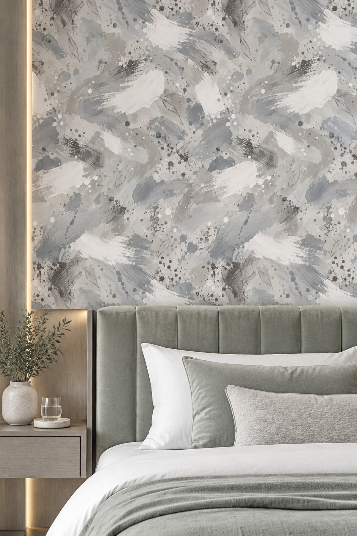 Gray Watercolor Brushstrokes Wallpaper Neutral Paint Splatter