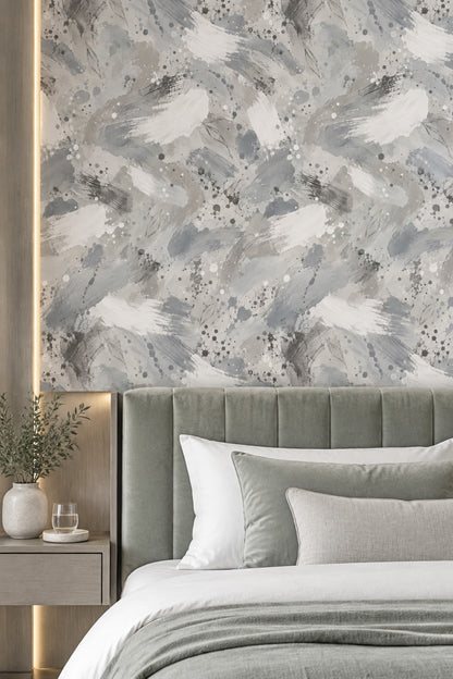 Gray Watercolor Brushstrokes Wallpaper Neutral Paint Splatter