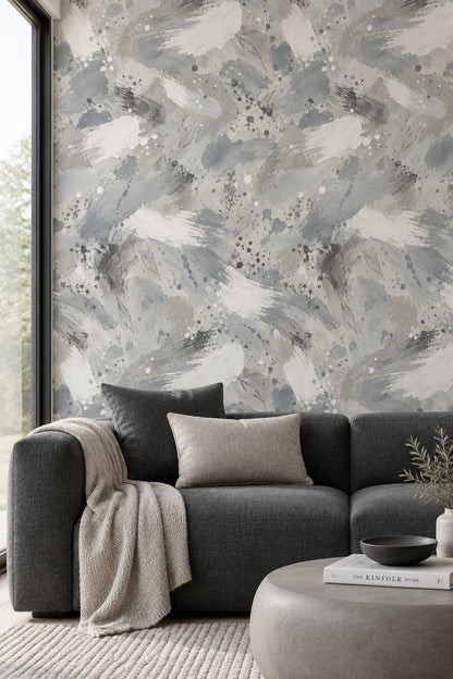 Gray Watercolor Brushstrokes Wallpaper Neutral Paint Splatter