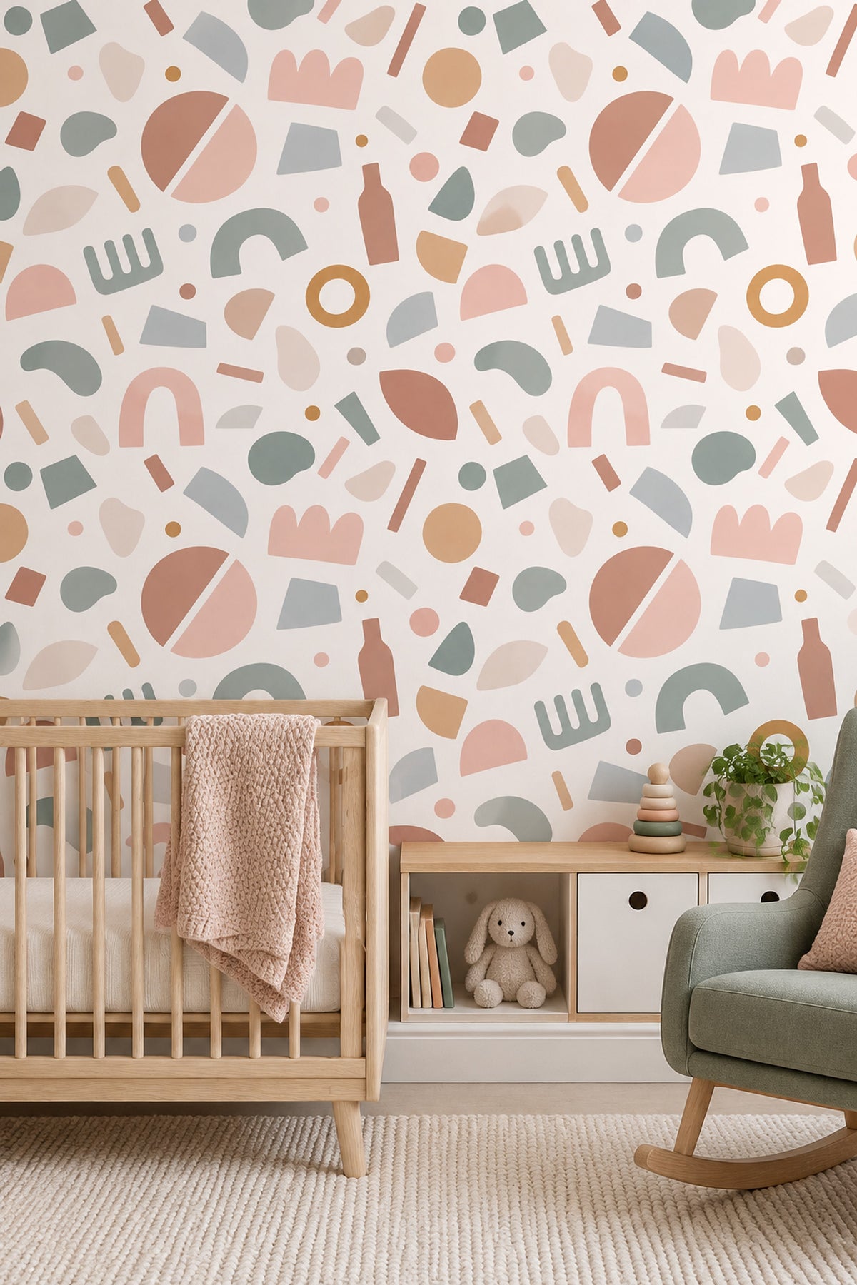 Abstract Arches And Circles Wallpaper Pastel Terracotta Sage