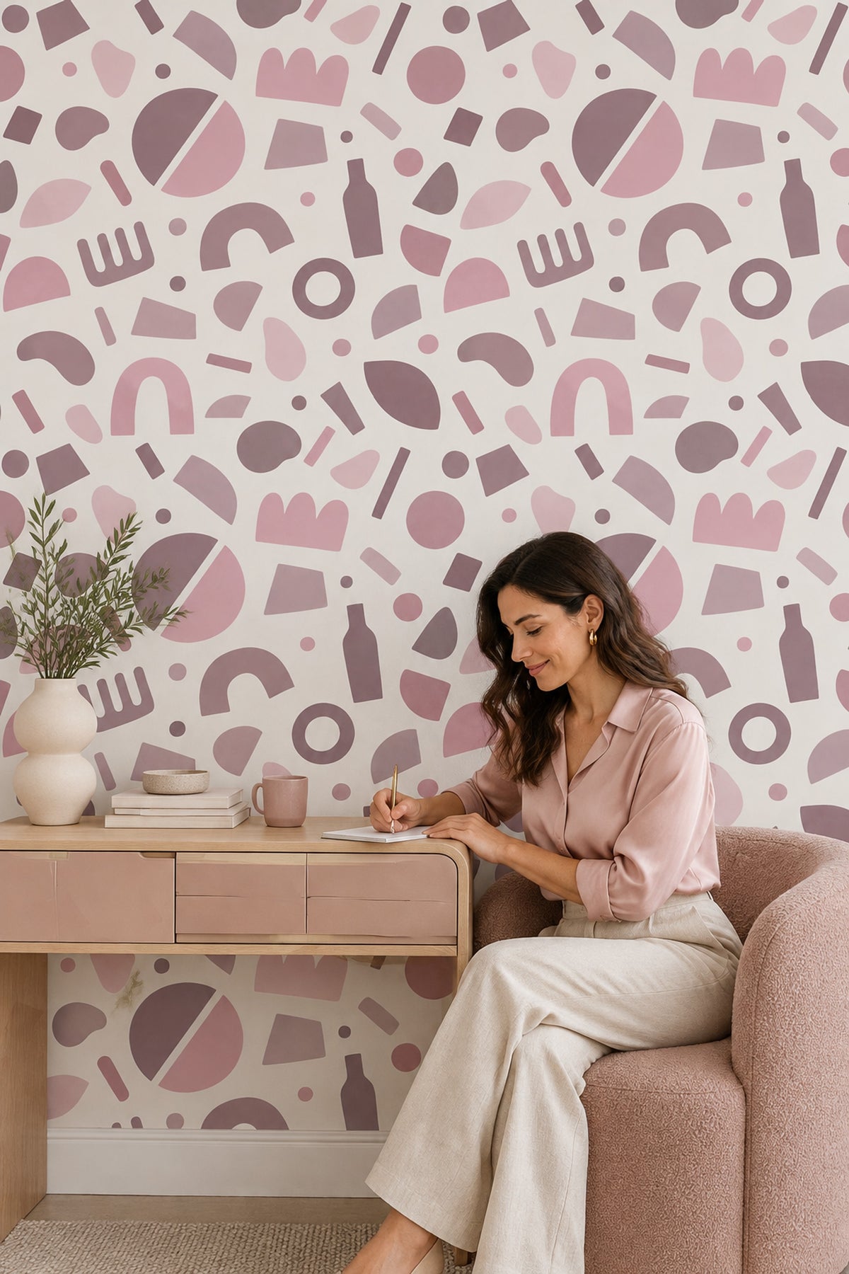Pastel Arches And Circles Wallpaper Mauve Pink Geometric