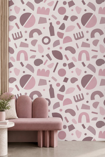 Pastel Arches And Circles Wallpaper Mauve Pink Geometric