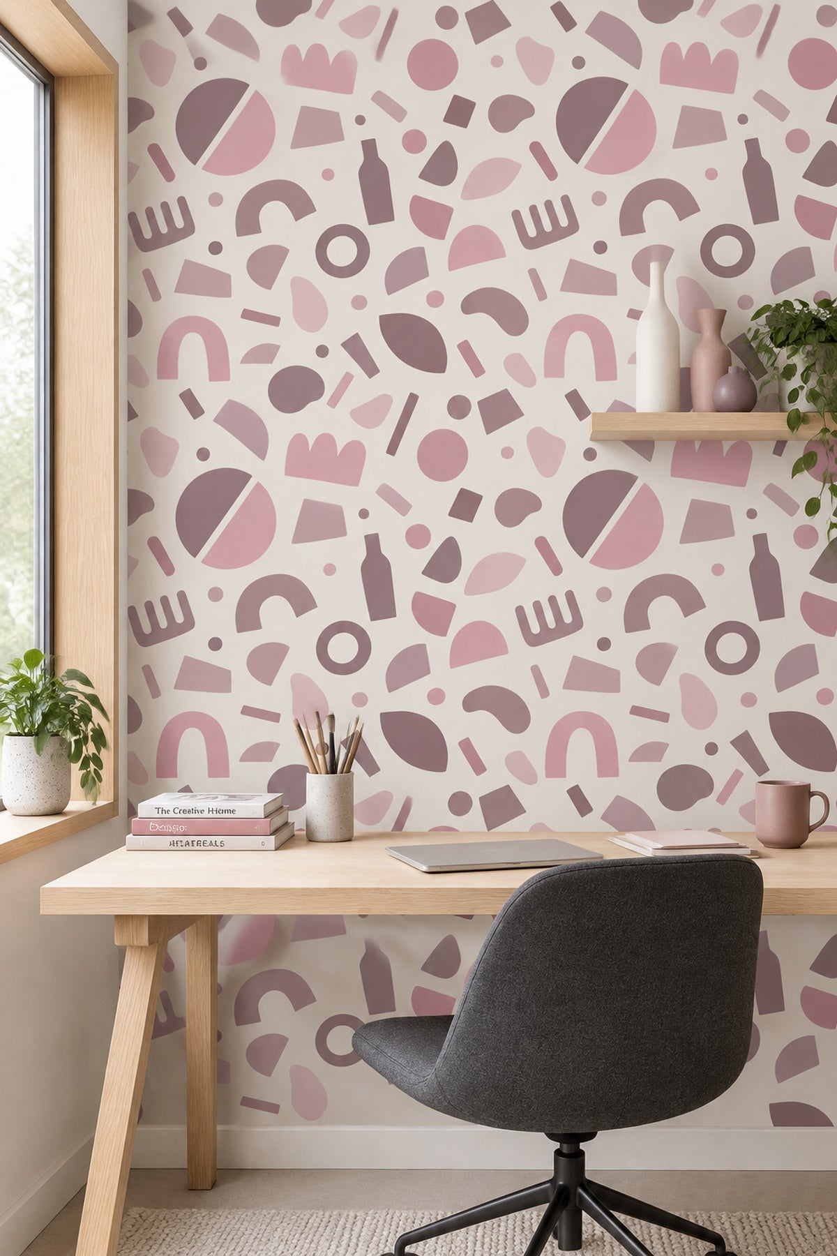 Pastel Arches And Circles Wallpaper Mauve Pink Geometric