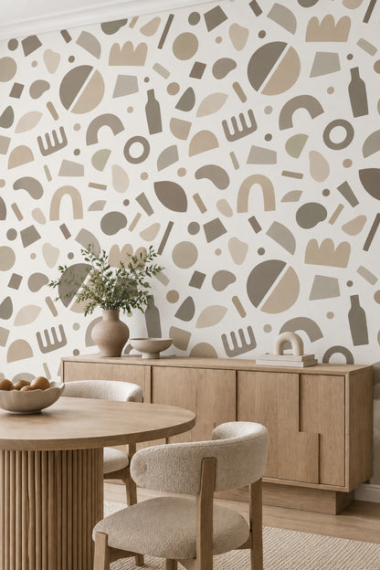 Neutral Arches And Circles Wallpaper Beige Ivory Abstract Geometric