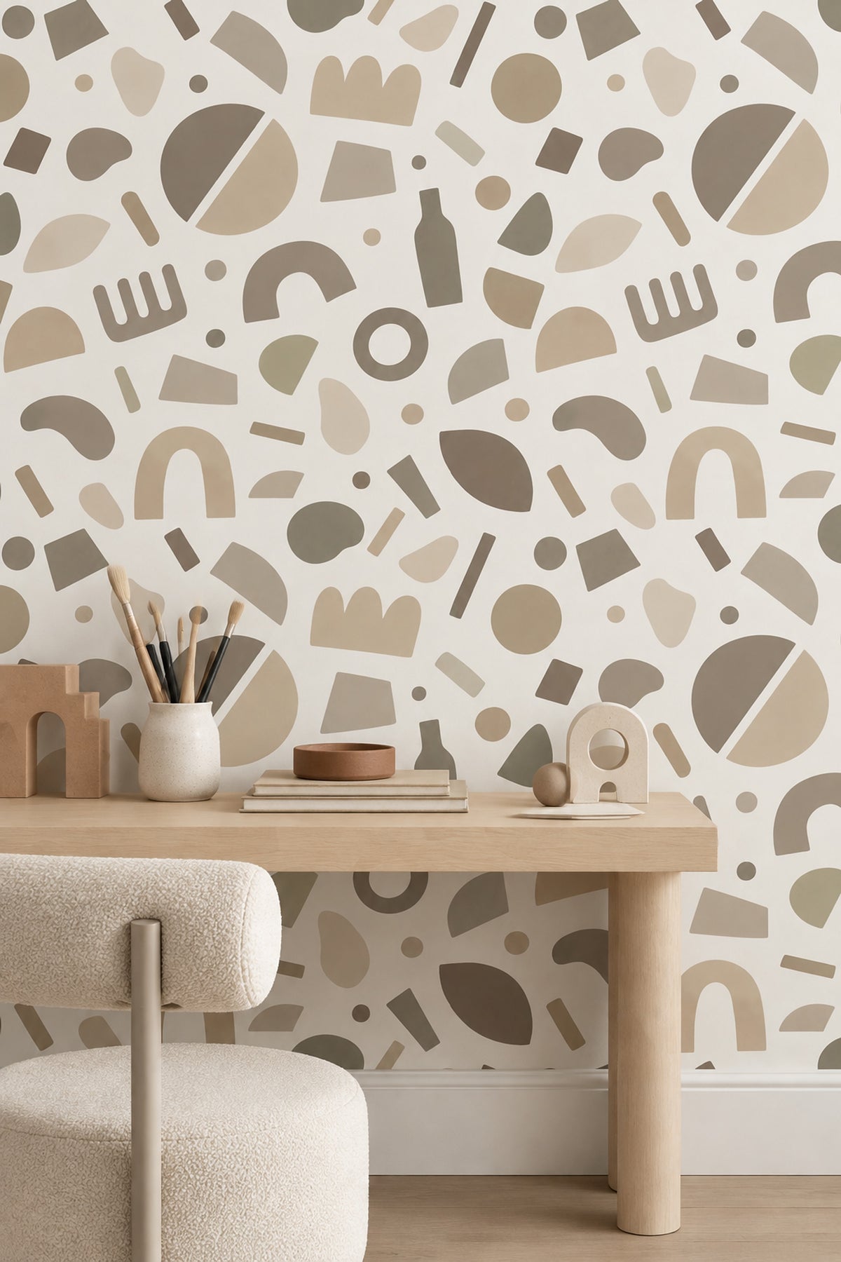 Neutral Arches And Circles Wallpaper Beige Ivory Abstract Geometric