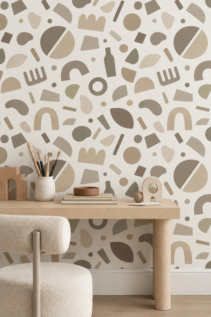 Neutral Arches And Circles Wallpaper Beige Ivory Abstract Geometric