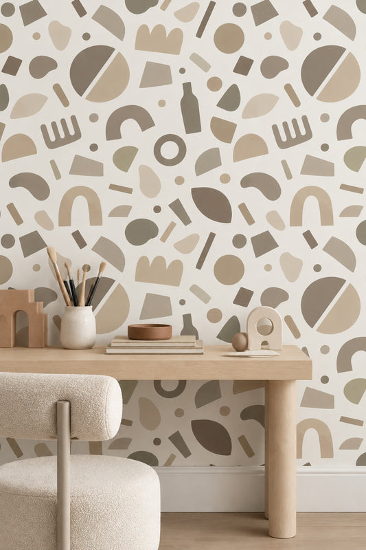 Neutral Arches And Circles Wallpaper Beige Ivory Abstract Geometric