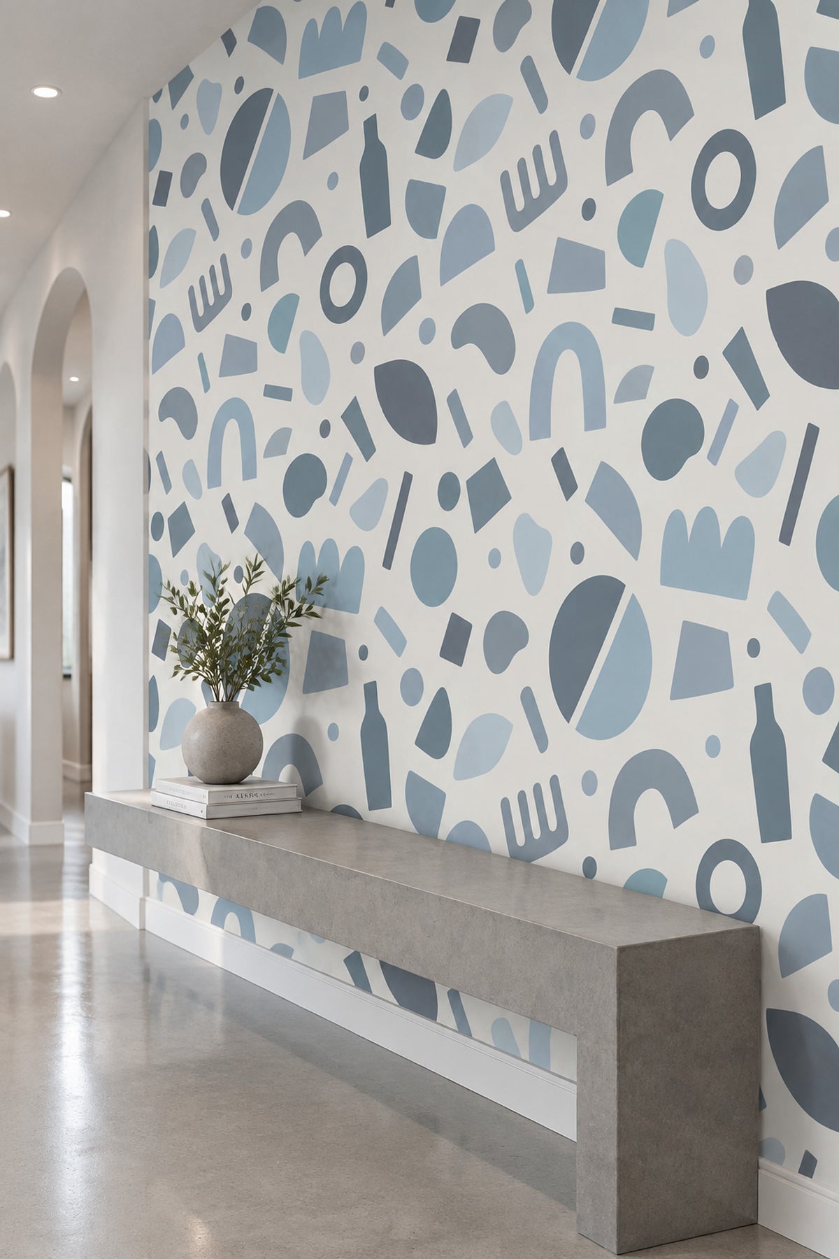 Abstract Arches And Circles Wallpaper Soft Blue On White Background