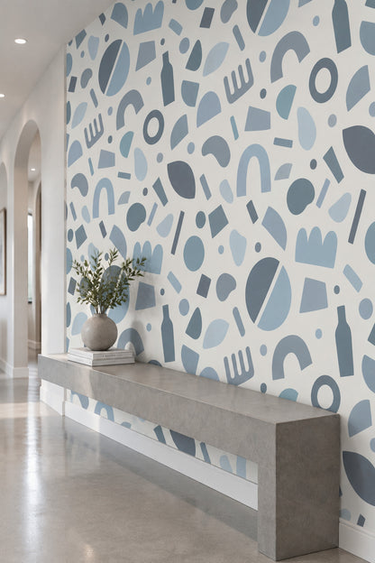 Abstract Arches And Circles Wallpaper Soft Blue On White Background