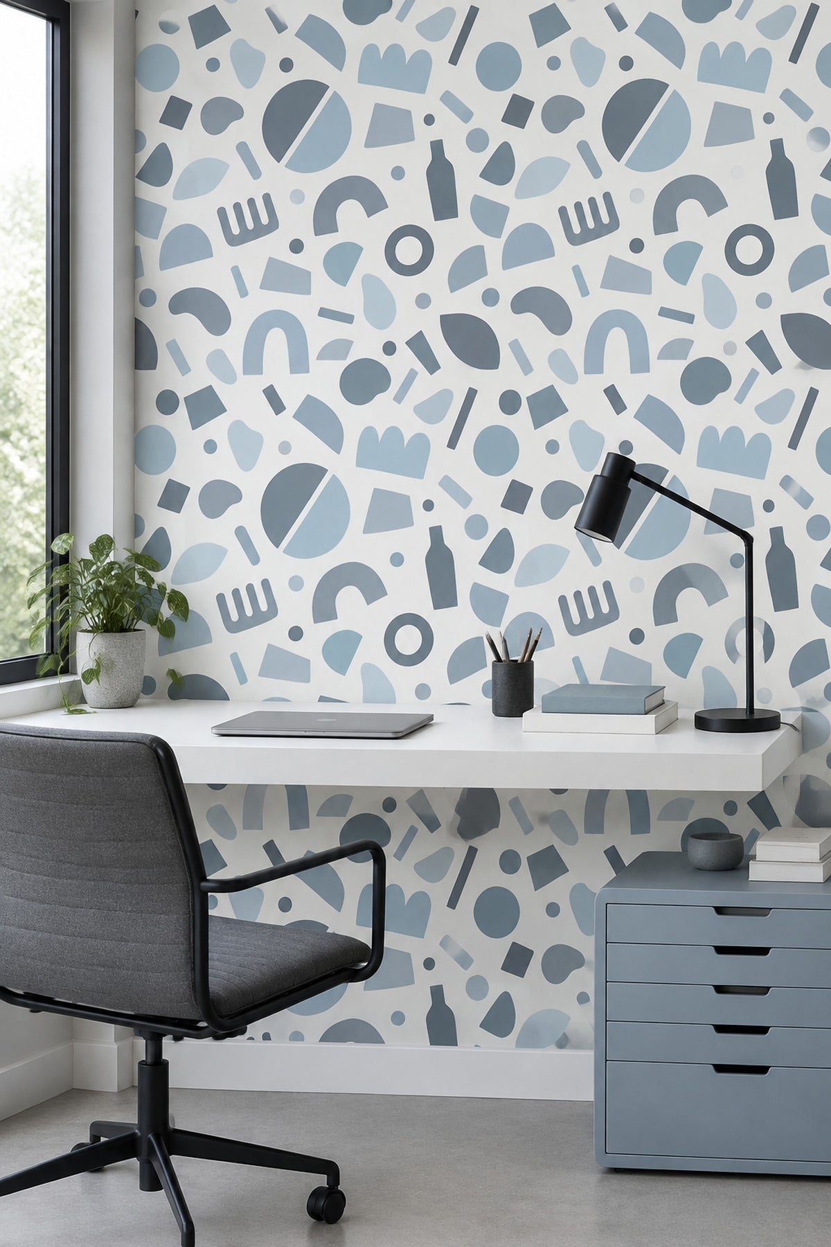 Abstract Arches And Circles Wallpaper Soft Blue On White Background