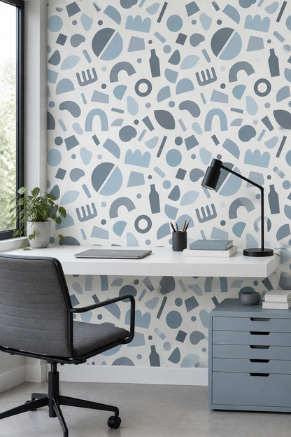 Abstract Arches And Circles Wallpaper Soft Blue On White Background