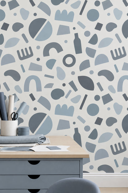 Abstract Arches And Circles Wallpaper Soft Blue On White Background