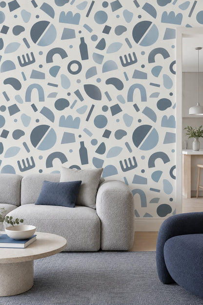 Abstract Arches And Circles Wallpaper Soft Blue On White Background