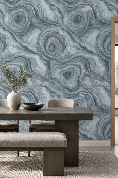 Abstract Marble Veins Wallpaper Blue Gray Watercolor Texture