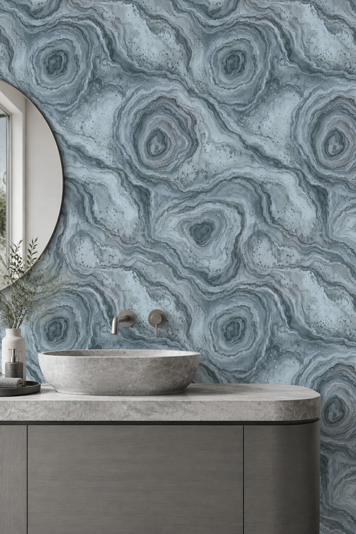 Abstract Marble Veins Wallpaper Blue Gray Watercolor Texture