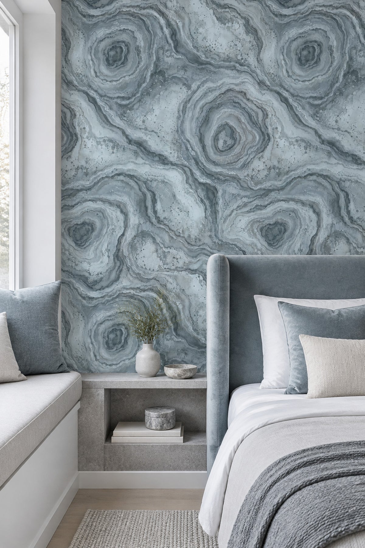 Abstract Marble Veins Wallpaper Blue Gray Watercolor Texture