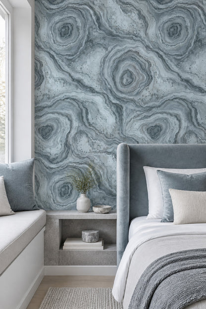 Abstract Marble Veins Wallpaper Blue Gray Watercolor Texture
