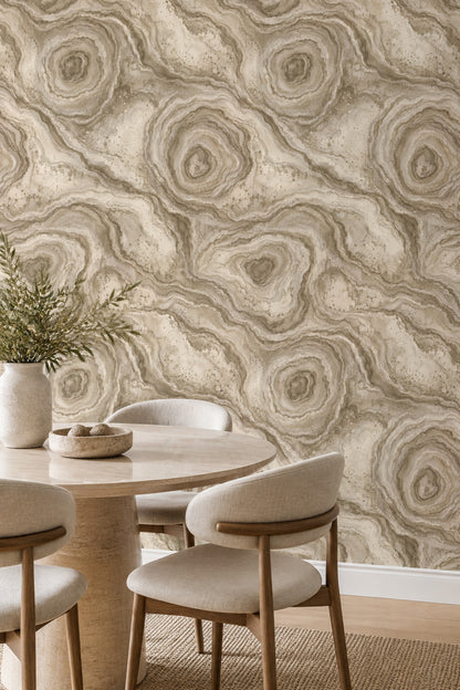 Beige Agate Wallpaper Organic Veining Taupe Mineral Texture