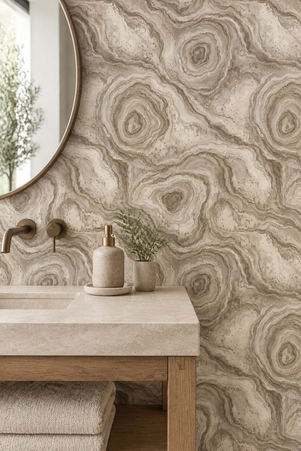 Beige Agate Wallpaper Organic Veining Taupe Mineral Texture