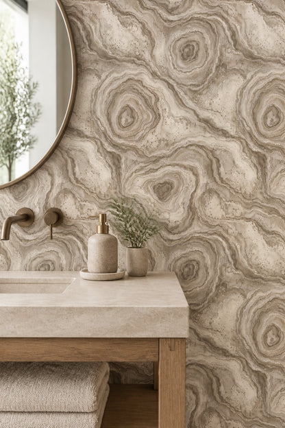 Beige Agate Wallpaper Organic Veining Taupe Mineral Texture