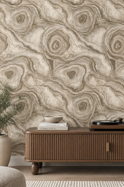 Beige Agate Wallpaper Organic Veining Taupe Mineral Texture