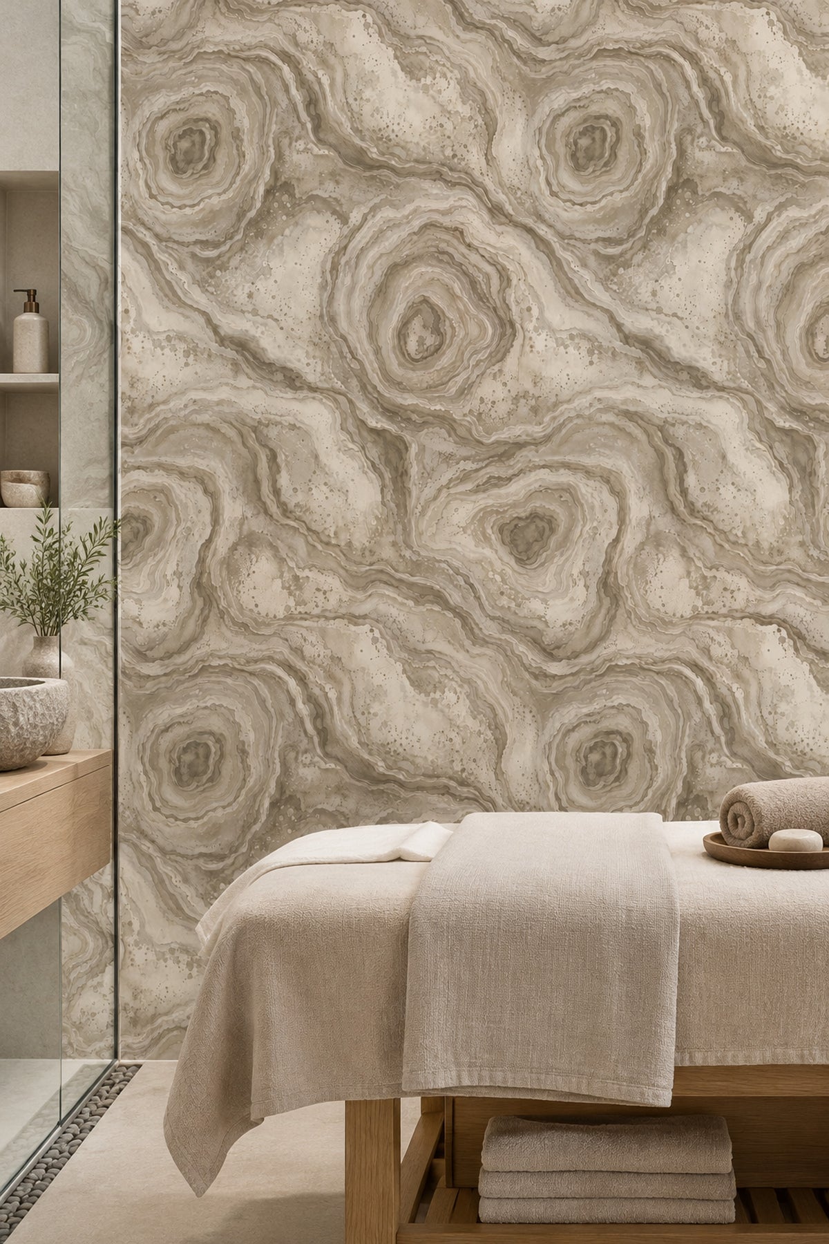 Beige Agate Wallpaper Organic Veining Taupe Mineral Texture