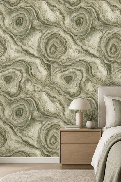 Sage Green Marble Veins Wallpaper Organic Agate Rings
