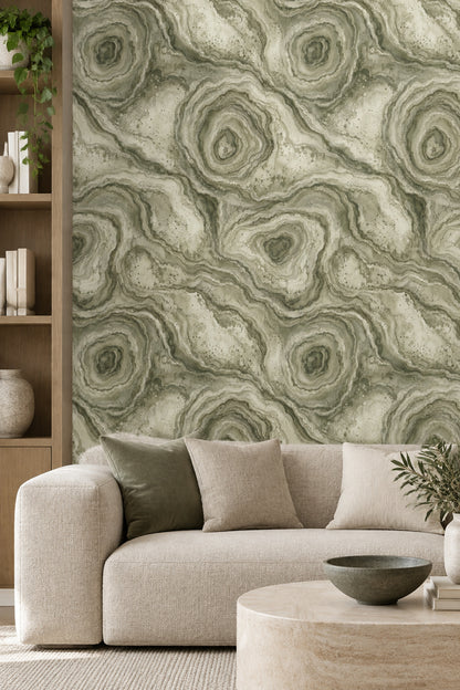 Sage Green Marble Veins Wallpaper Organic Agate Rings