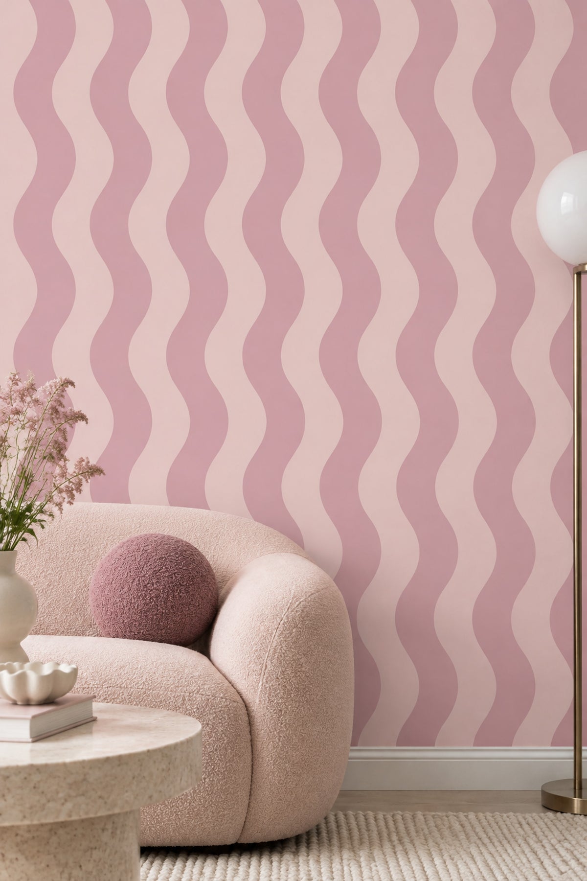 Pink Wavy Stripes Wallpaper Vertical Abstract Pastel