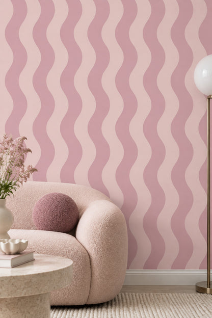 Pink Wavy Stripes Wallpaper Vertical Abstract Pastel