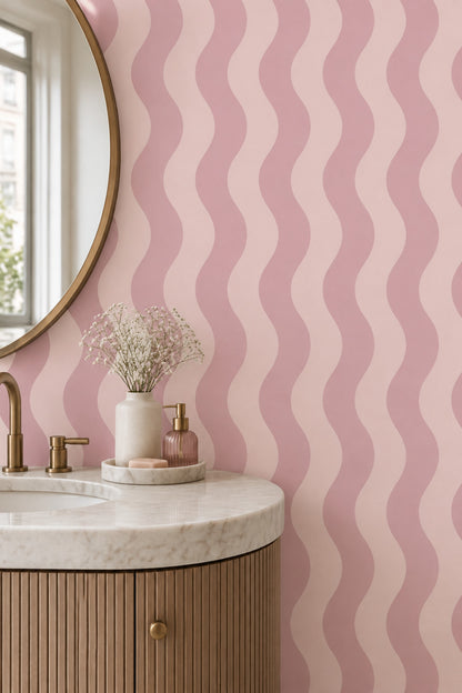 Pink Wavy Stripes Wallpaper Vertical Abstract Pastel