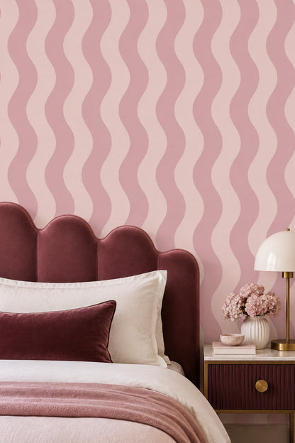 Pink Wavy Stripes Wallpaper Vertical Abstract Pastel