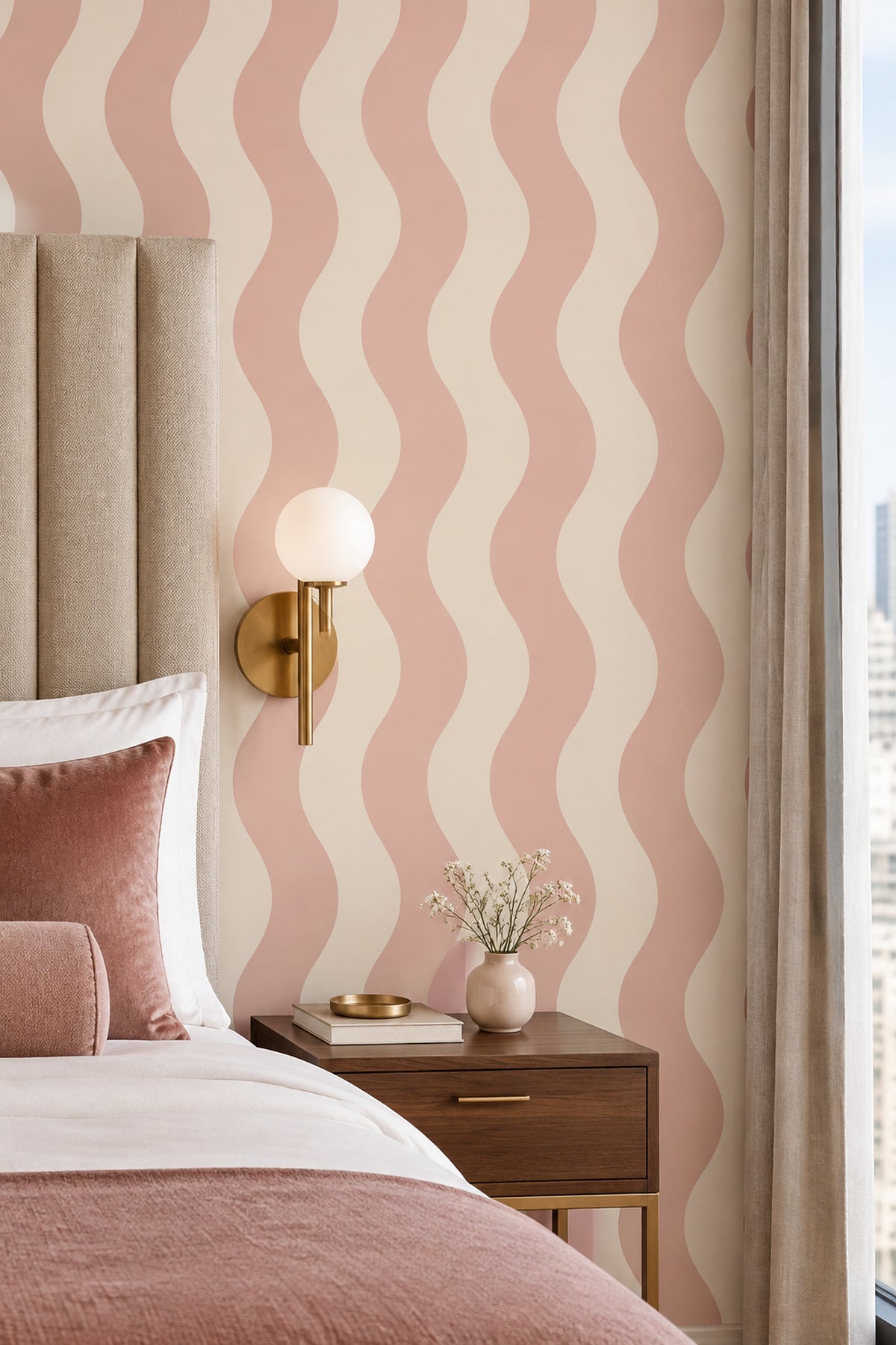 Wavy Stripes Wallpaper Pink Cream Abstract