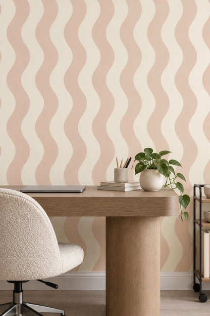 Wavy Stripes Wallpaper Blush Pink Cream Pastel Bands