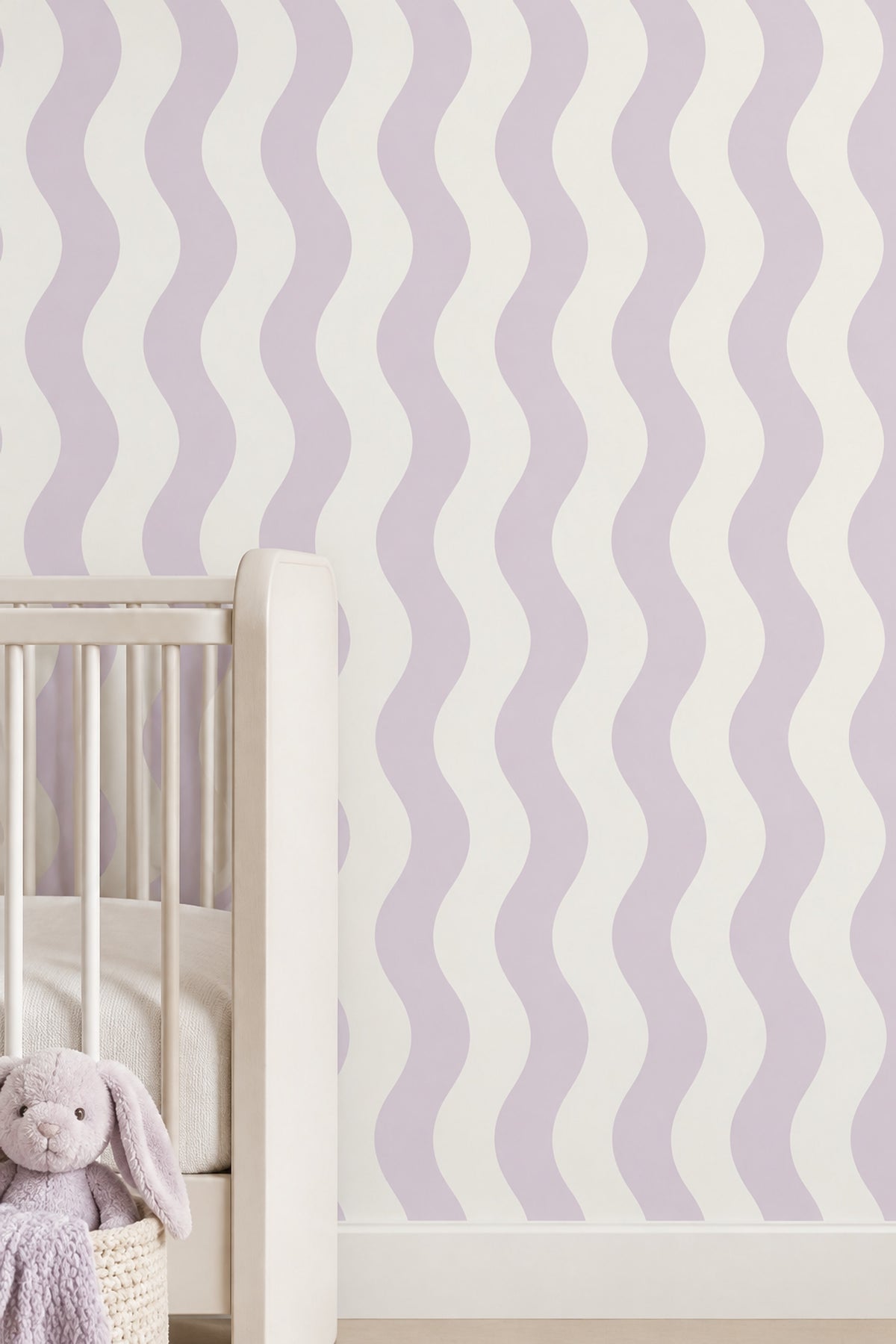Wavy Stripes Wallpaper Lavender Purple And Cream Abstract