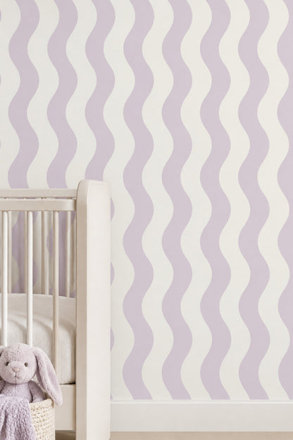 Wavy Stripes Wallpaper Lavender Purple And Cream Abstract