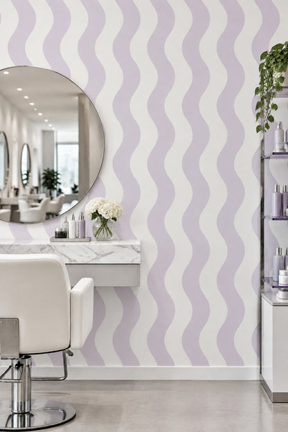 Wavy Stripes Wallpaper Lavender Purple And Cream Abstract