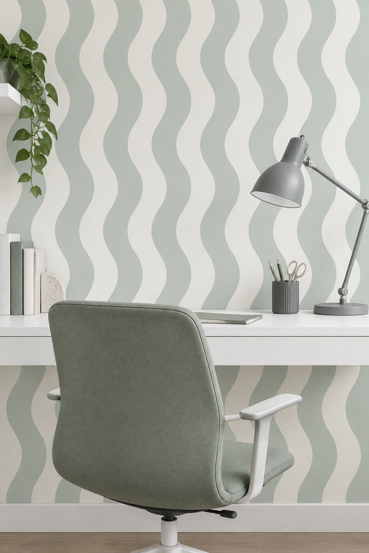 Wavy Stripes Wallpaper Sage Green And Off White Vertical Pattern