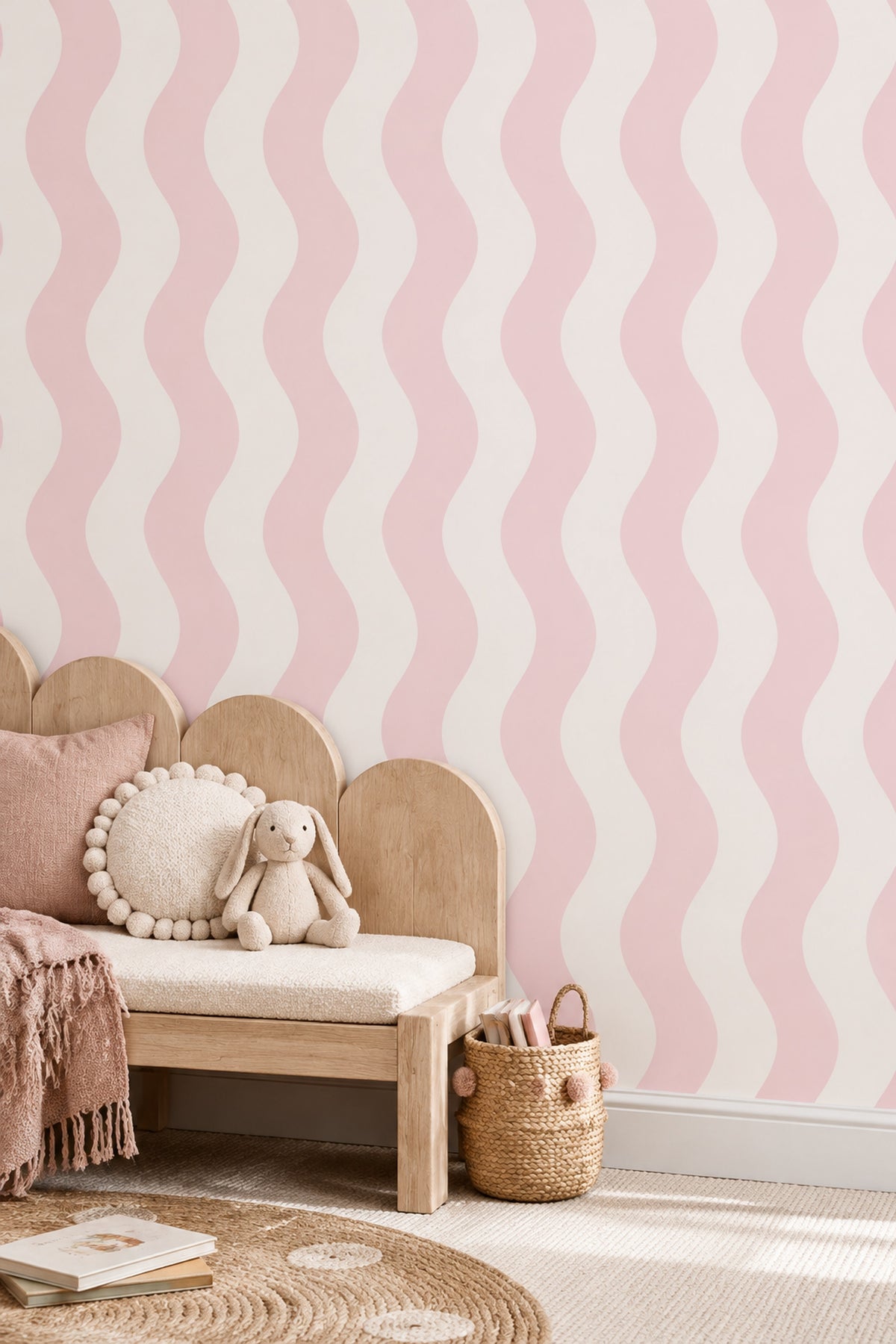 Pink Wavy Stripes Wallpaper Pastel Minimal Pattern