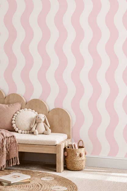 Pink Wavy Stripes Wallpaper Pastel Minimal Pattern
