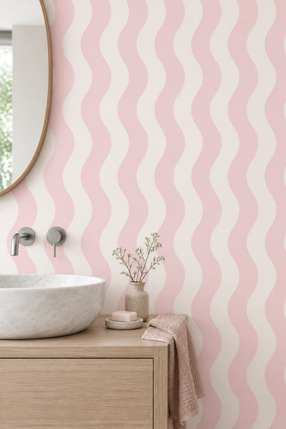 Pink Wavy Stripes Wallpaper Pastel Minimal Pattern