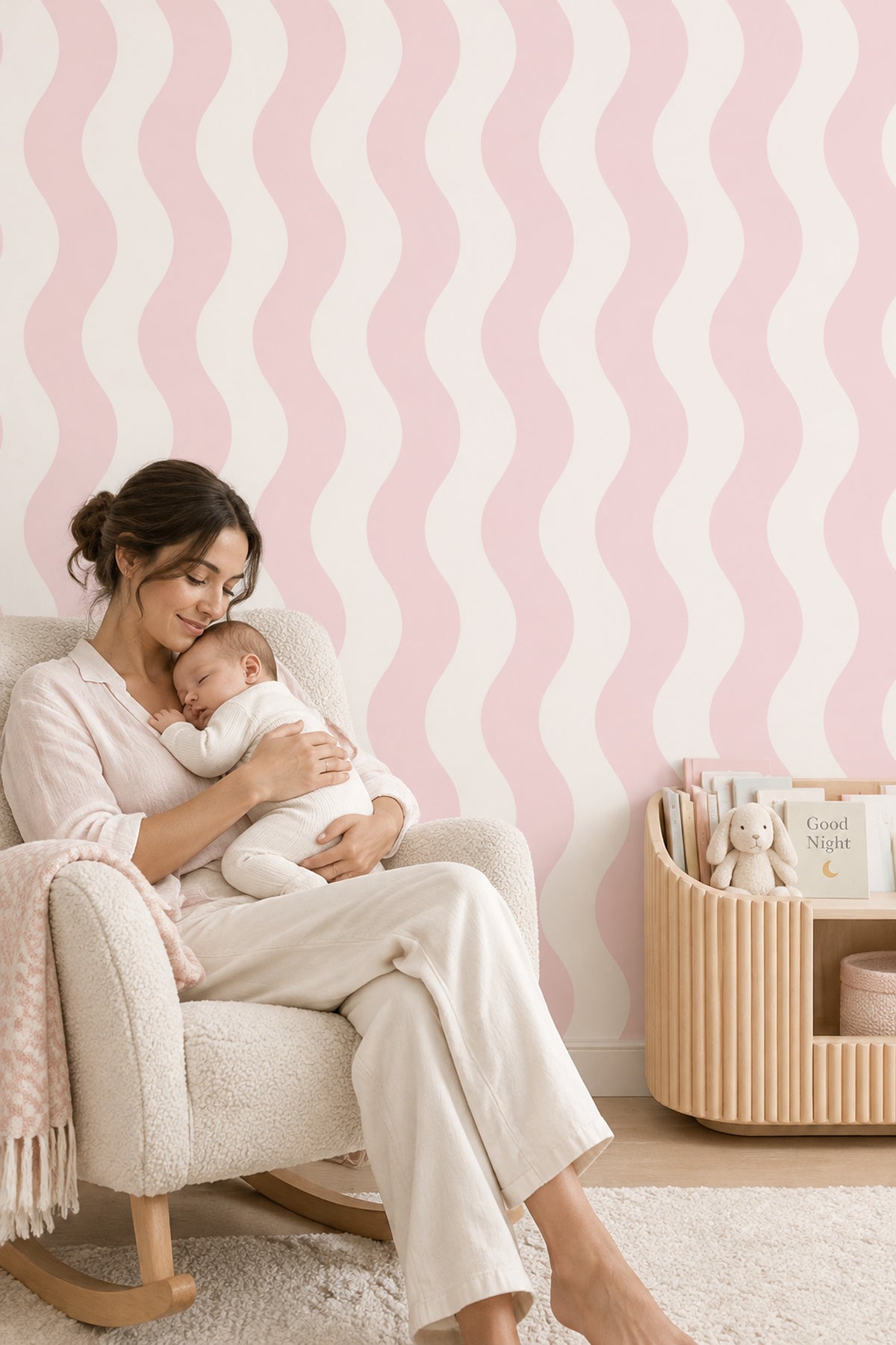 Pink Wavy Stripes Wallpaper Pastel Minimal Pattern