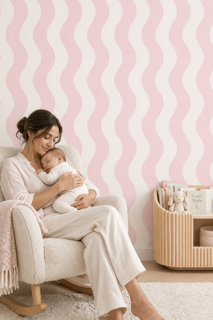 Pink Wavy Stripes Wallpaper Pastel Minimal Pattern