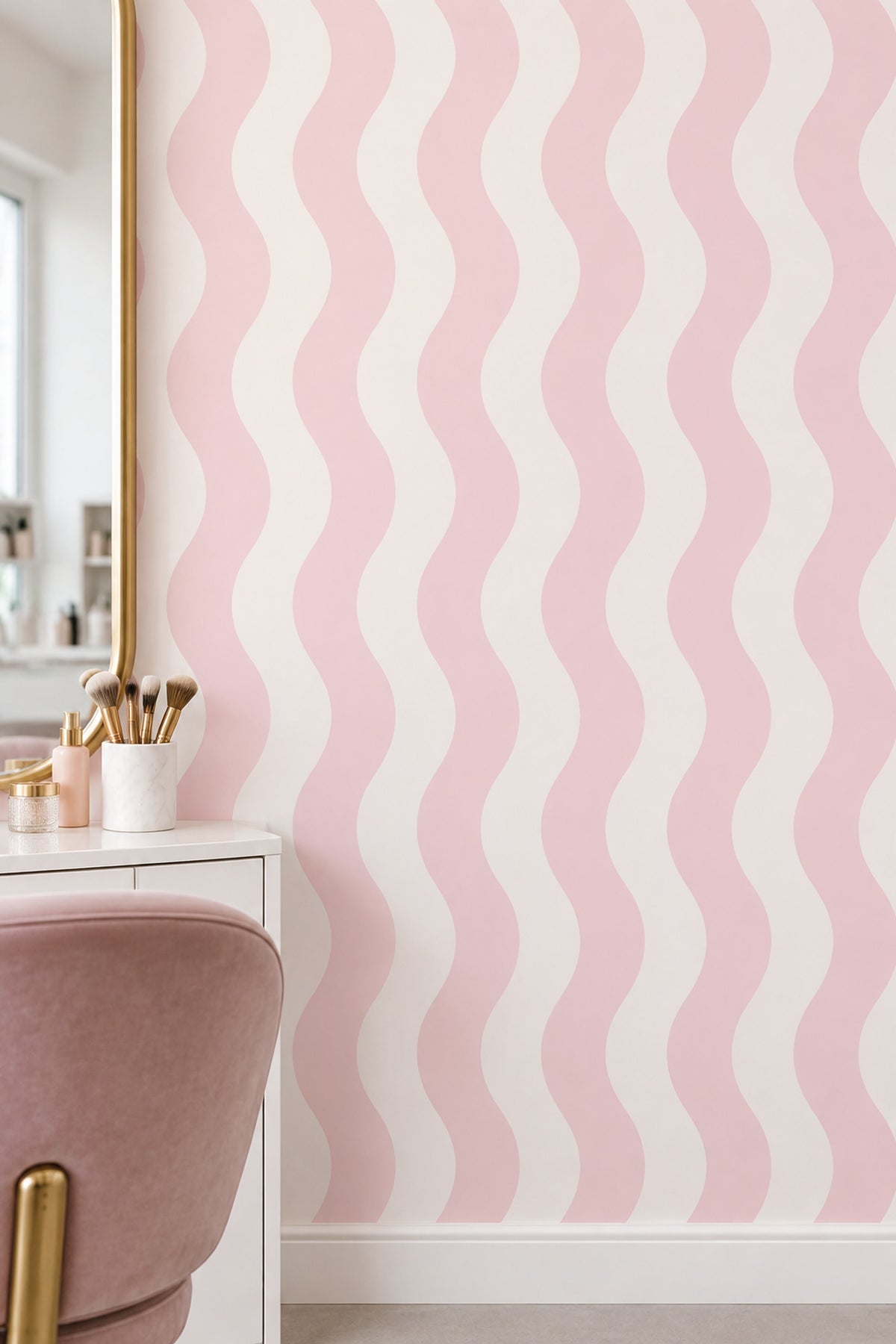Pink Wavy Stripes Wallpaper Pastel Minimal Pattern