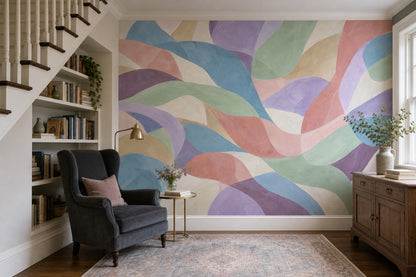 Pastel Curved Ribbons Wallpaper Modern Brushstrokes Wall Mural