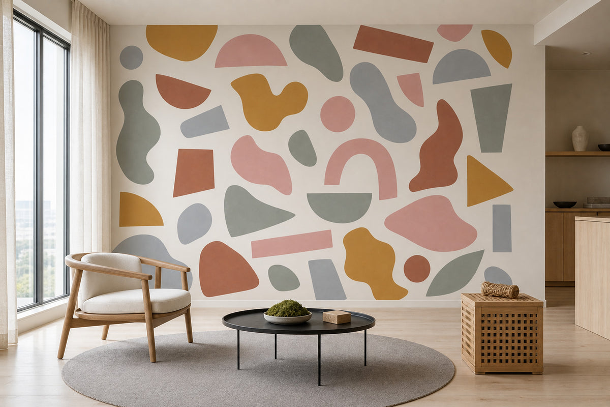 Pastel Organic Shapes Wallpaper Modern Geometric Wall Mural