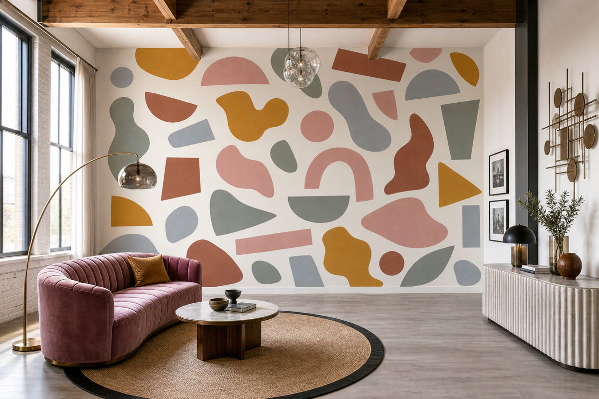 Pastel Organic Shapes Wallpaper Modern Geometric Wall Mural