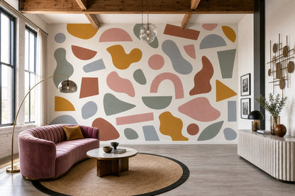 Pastel Organic Shapes Wallpaper Modern Geometric Wall Mural