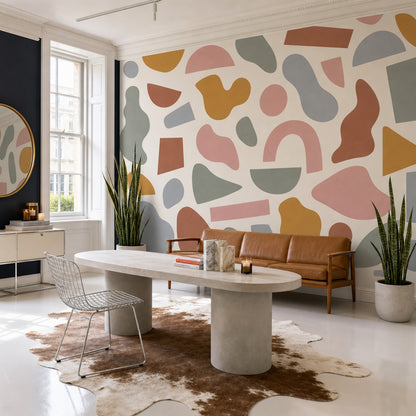 Pastel Organic Shapes Wallpaper Modern Geometric Wall Mural